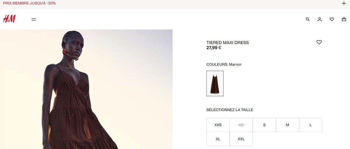 H&M product page in French with Euro pricing, demonstrating the effectiveness of regional splash pages